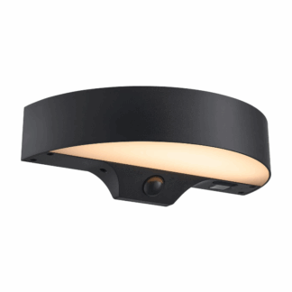 Zewnętrzny, czarny, półokrągły kinkiet solarny Monay Round z czujnikiem ruchu IP44 na elewację, taras i podjazd, energooszczędne oświetlenie ogrodowe.