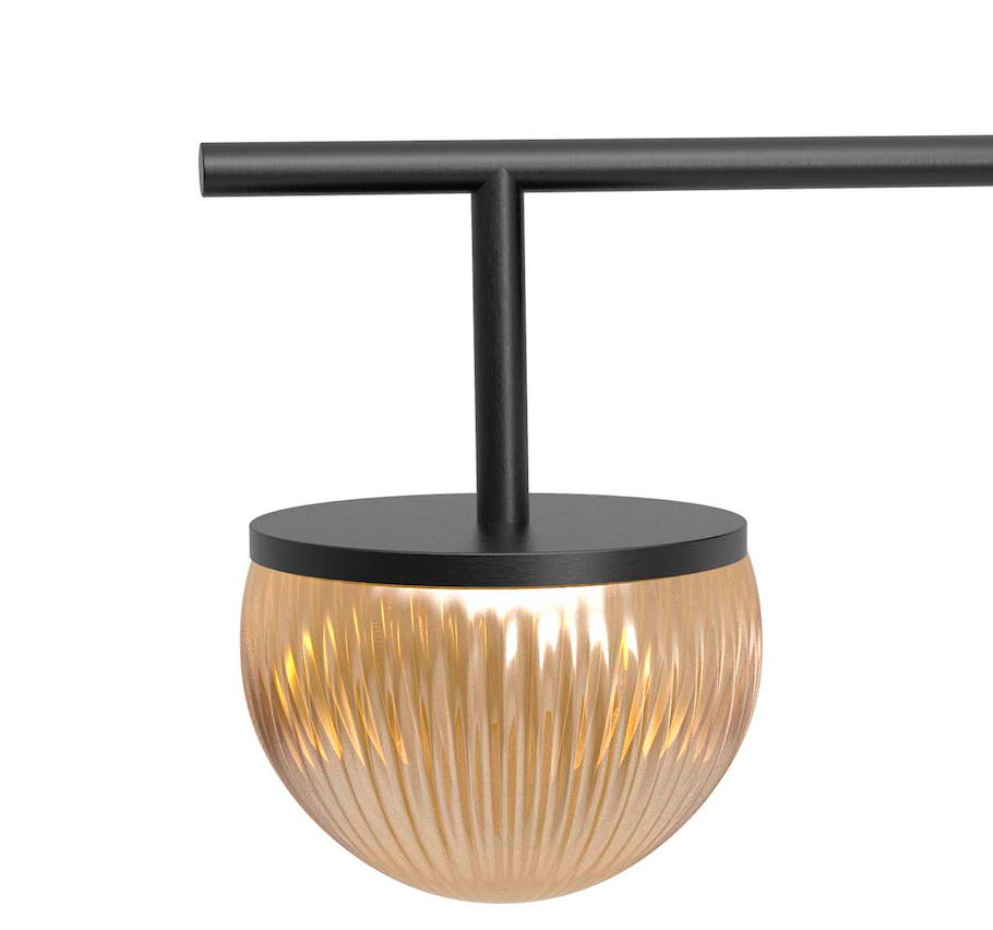 Czarny kinkiet Roi Arm w stylu art deco z bursztynowym kloszem