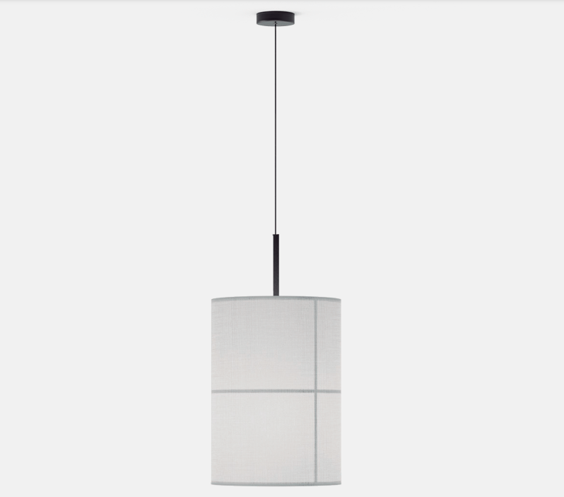 Kremowa wisząca lampa Rania 28 z abażurem w kratkę
