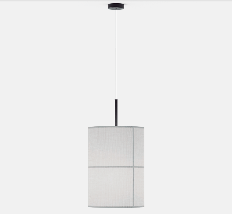 Cylindryczna kremowa lampa wisząca Rania 38 z kratkowanym wzorem