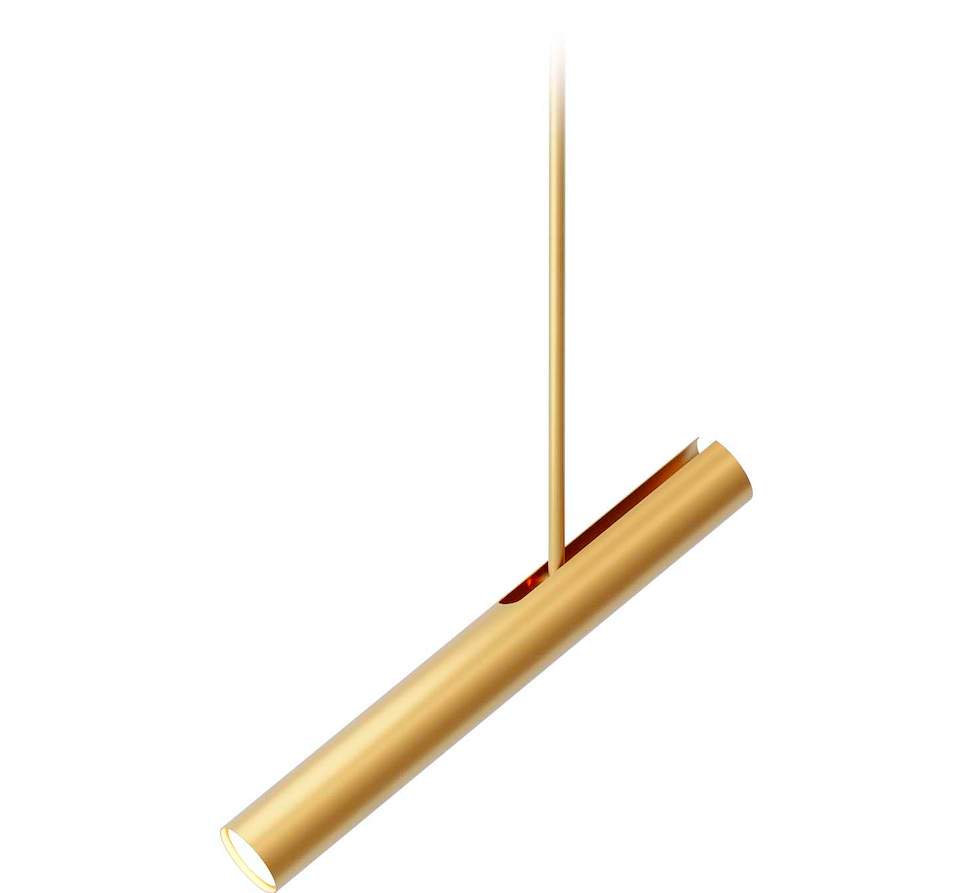 Wisząca lampa sufitowa Rhoda w formie smukłej, złotej tuby