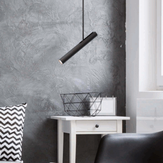 Czarny reflektor sufitowy Rhoda w formie wiszącej tuby