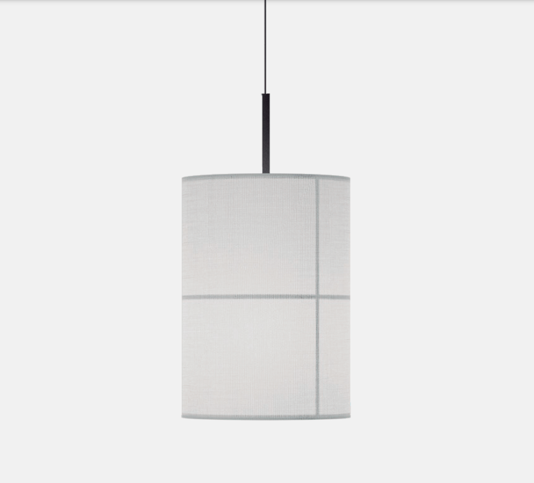Cylindryczna kremowa lampa wisząca Rania 38 z kratkowanym wzorem