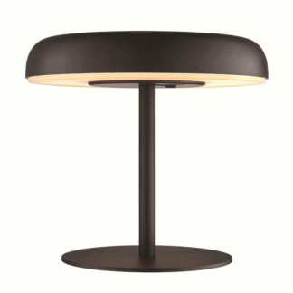 Czarna lampka solarna Elmer IP44, przenośna, na stolik tarasowy, z okrągłym kloszem, ładowana USB.