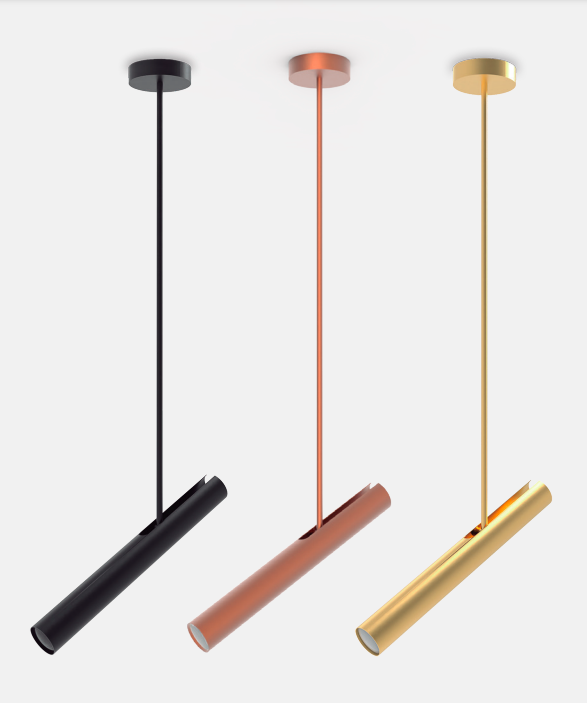 Wisząca lampa sufitowa Rhoda w formie smukłej, złotej tuby