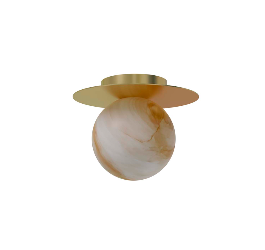 Złoty dysk z alabastrową kulką – elegancki minimalistyczny plafon