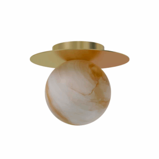 Złoty dysk z alabastrową kulką – elegancki minimalistyczny plafon
