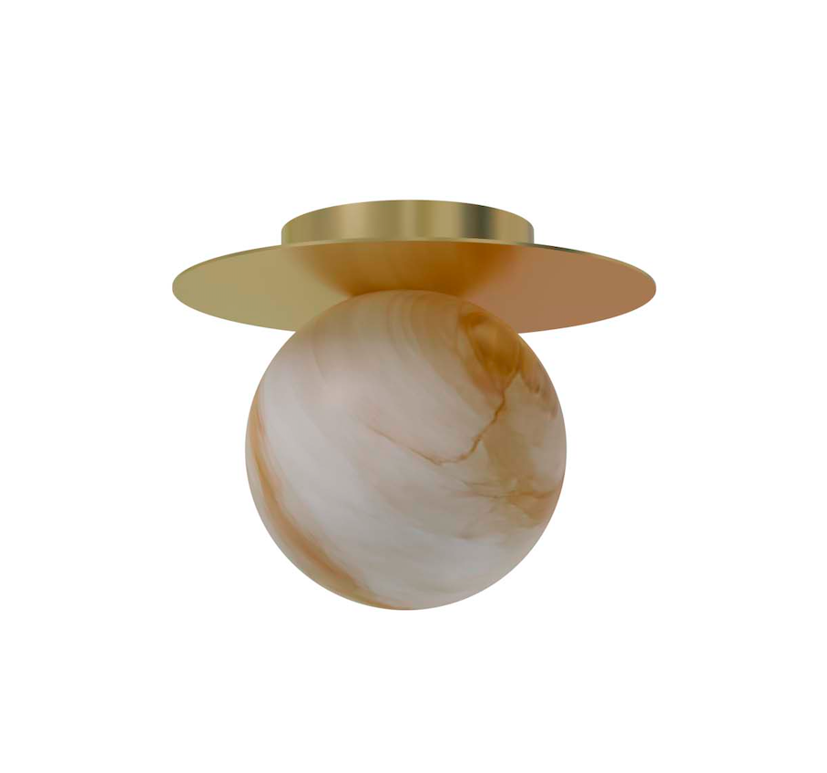 Złoty dysk z alabastrową kulką – elegancki minimalistyczny plafon