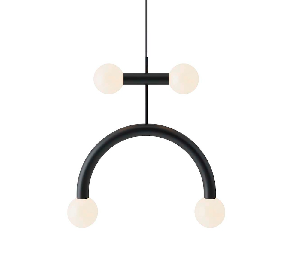 Nowoczesna wisząca lampa Rigoberta Duo Curved z czterema kulami