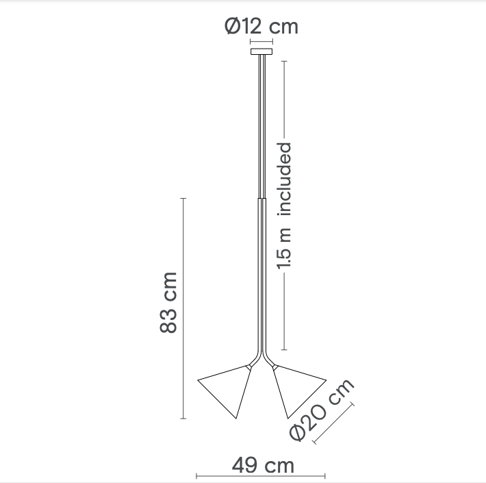 Potrójna wisząca lampa Rubi Trio z trzema stożkowymi kloszami