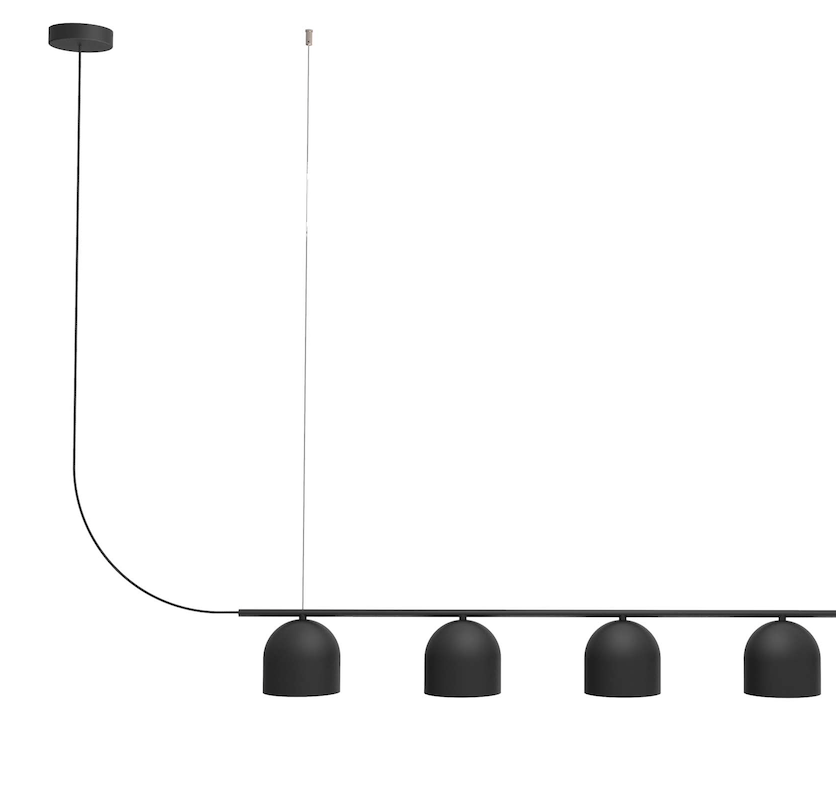 Czarna, podłużna lampa wisząca Rio 5 na listwie od Robin