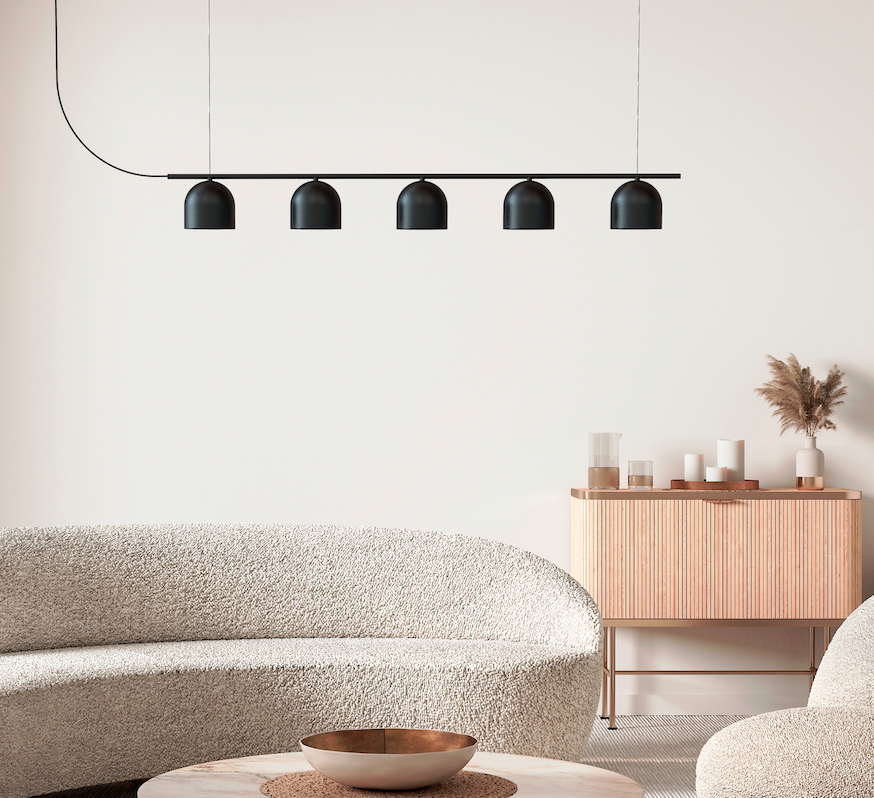 Wisząca lampa Rio 5 - Robin w podłużnym kształcie i białym kolorze, idealna nad stół