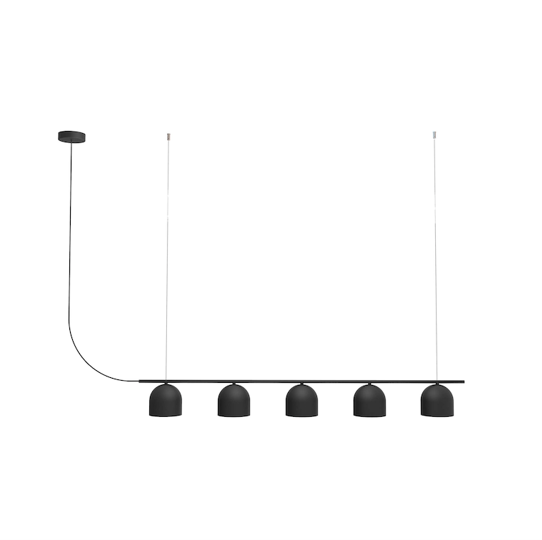Czarna, podłużna lampa wisząca Rio 5 na listwie od Robin