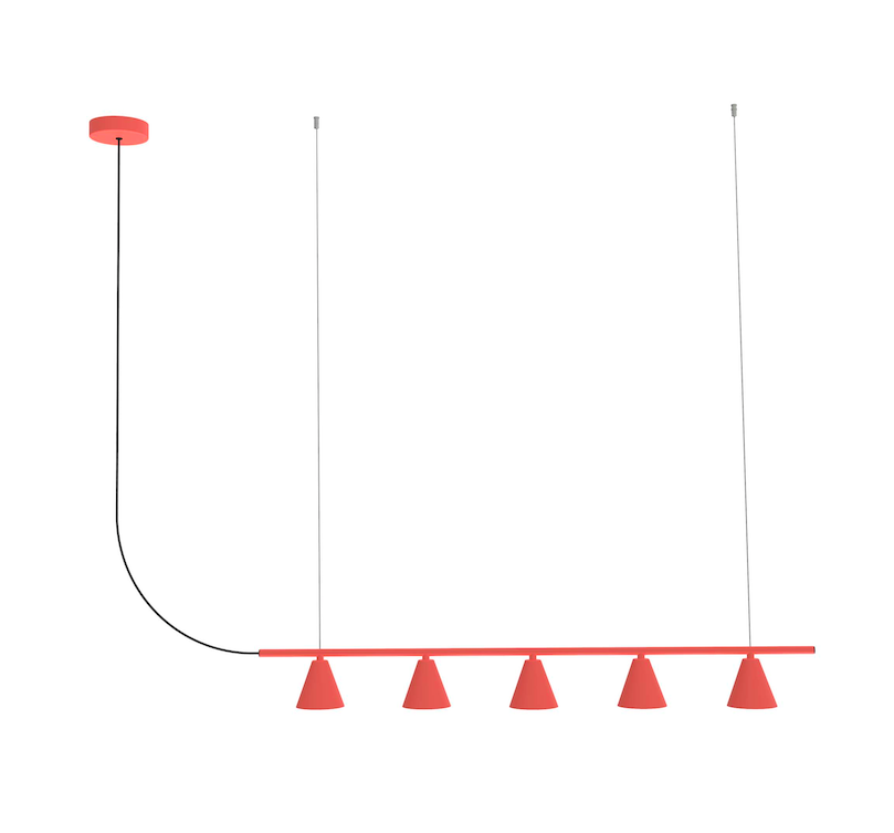 Podłużna lampa wisząca Rimini LED w kolorze terracotta, idealna nad wyspę kuchenną