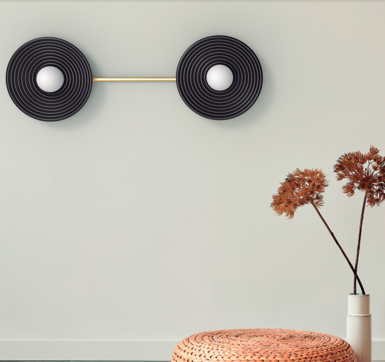 Stylowy podwójny kinkiet oraz plafon Randa Duo w czarno-złotym wydaniu