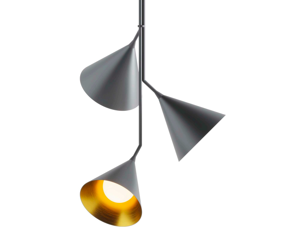 Potrójna wisząca lampa Rubi Trio z trzema stożkowymi kloszami