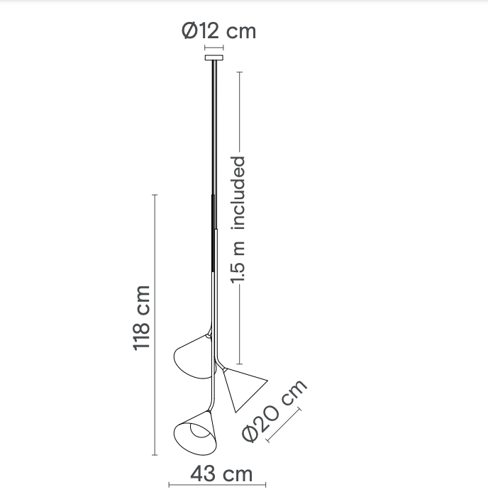 Potrójna wisząca lampa Rubi Trio z trzema stożkowymi kloszami