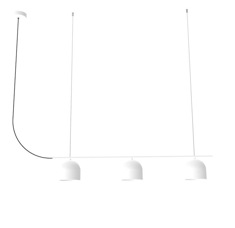 Biała potrójna lampa wisząca Rio 3 do montażu nad wyspą