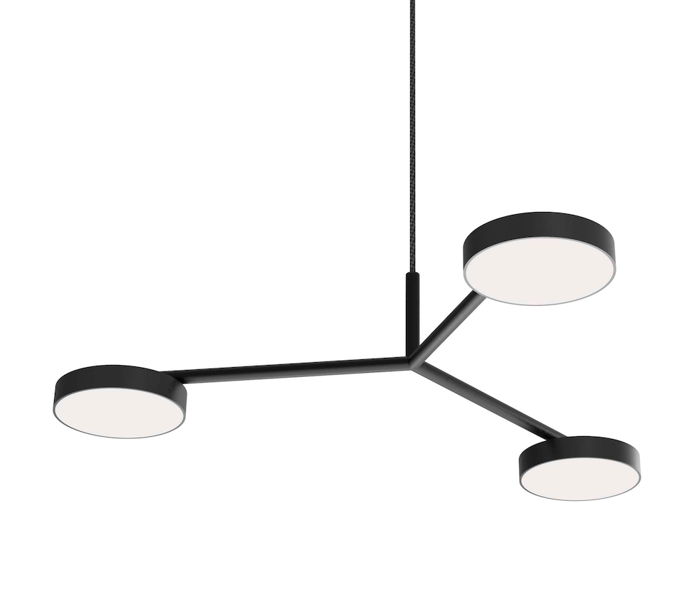 Czarna wisząca lampa LED Rafaela Trio z potrójnym, płaskim kloszem