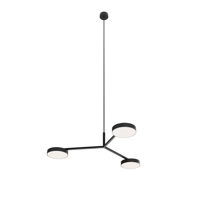 Czarna wisząca lampa LED Rafaela Trio z potrójnym, płaskim kloszem