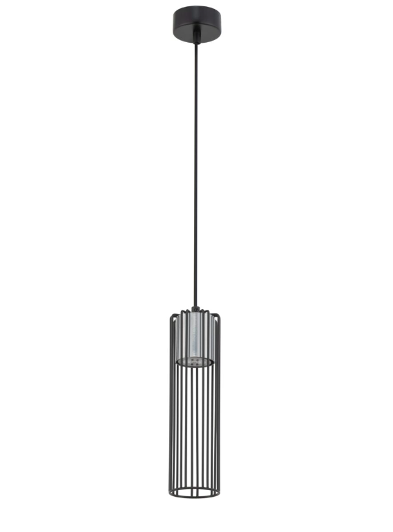 Srebrno-czarna wisząca lampa Noctis z drucianym kloszem w kształcie tuby