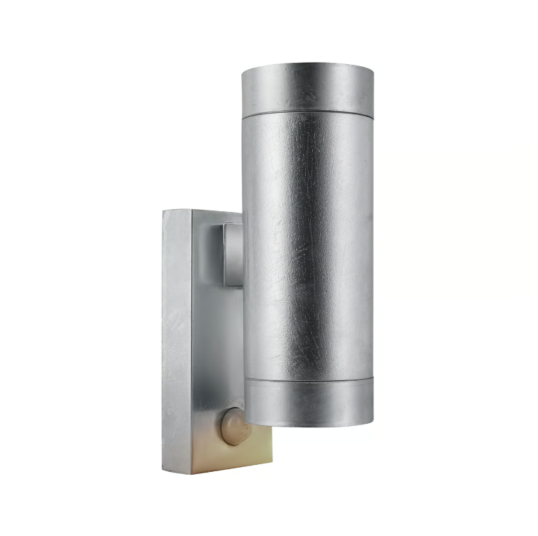 Srebrny kinkiet Tin Maxi z czujnikiem ruchu w ocynku i klasie szczelności IP54