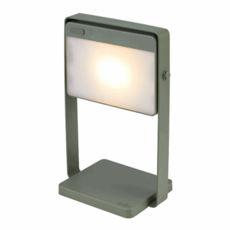 Lampa przenośna Saulio oliwkowa z panelem solarnym i USB, stołowa lampka ogrodowa LED IP44, oświetlenie zewnętrzne na camping i do altany.