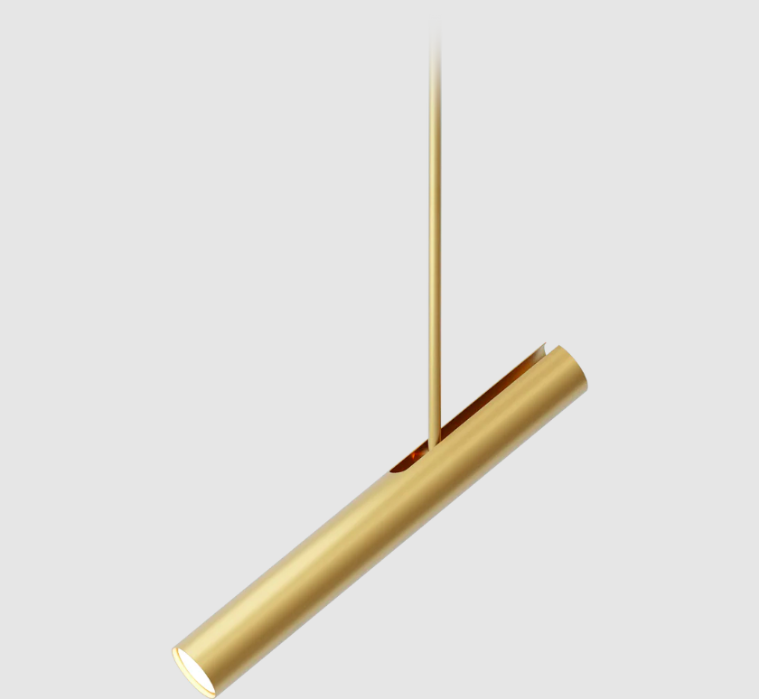 Wisząca lampa sufitowa Rhoda w formie smukłej, złotej tuby