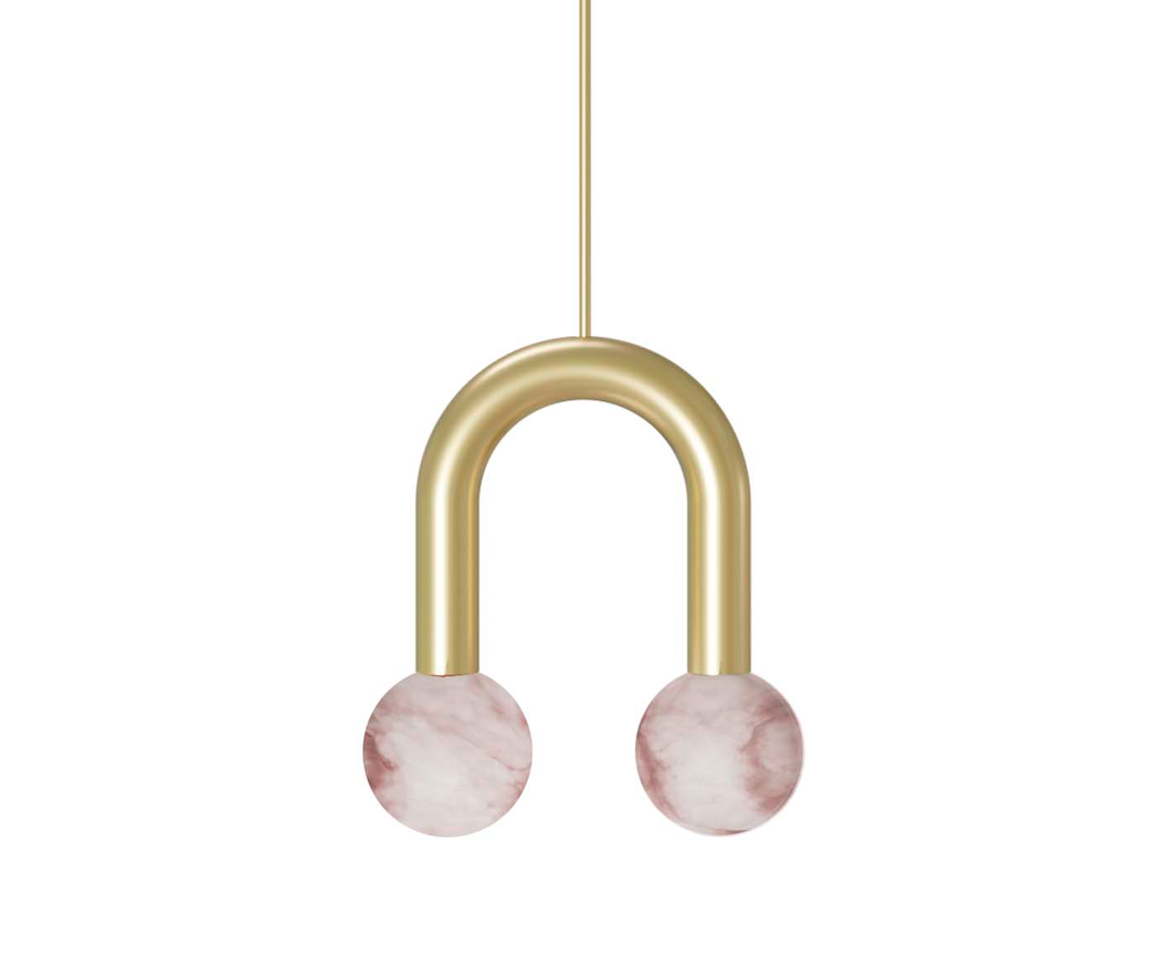 Złota wisząca lampa Rigoberta Super Curved z alabastrowymi kloszami