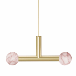 Złota wisząca lampa Rigoberta Trio z dwiema alabastrowymi kulami
