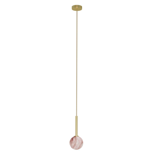 Złota wisząca lampa Royal w kształcie kulki z alabastru