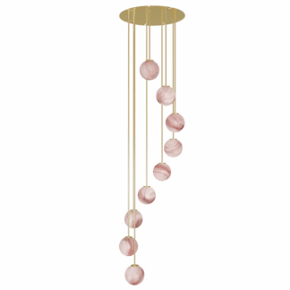 Złota wisząca lampa Royal 9 z alabastrowymi kulami na antresolę