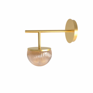 Złoty kinkiet w stylu art deco Roi Arm z bursztynowym kloszem