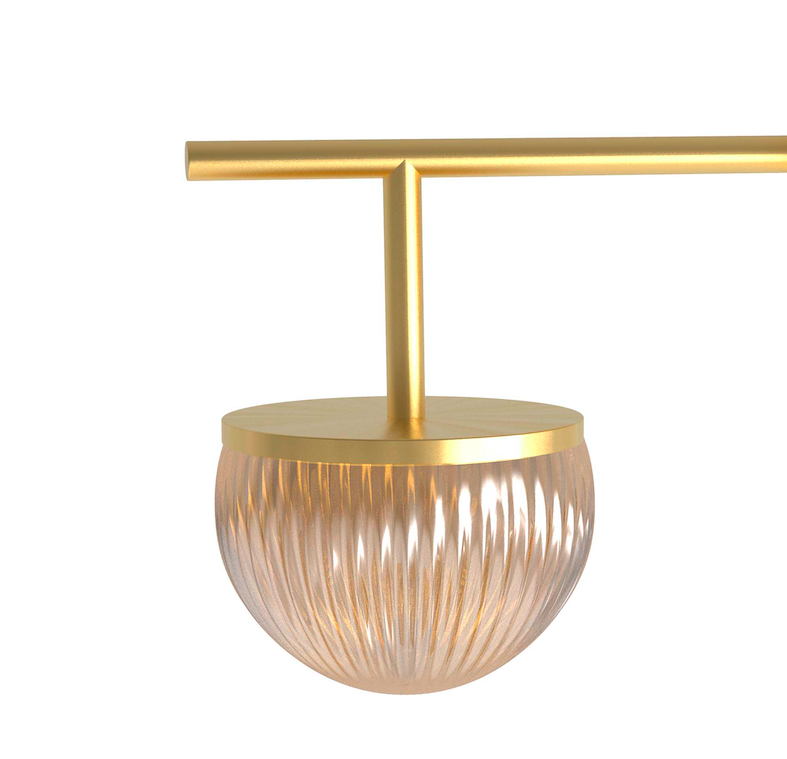 Złoty kinkiet w stylu art deco Roi Arm z bursztynowym kloszem