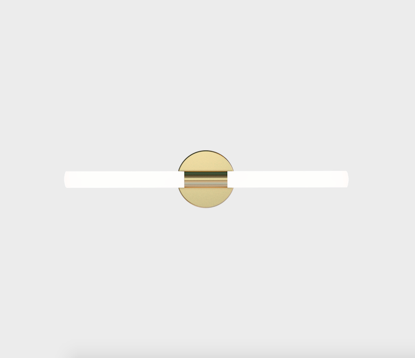 Złoty podłużny kinkiet Roos LED w formie akrylowej tuby, barwa 3000K