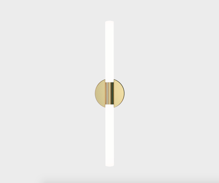 Złoty podłużny kinkiet Roos LED w formie akrylowej tuby, barwa światła 3000K