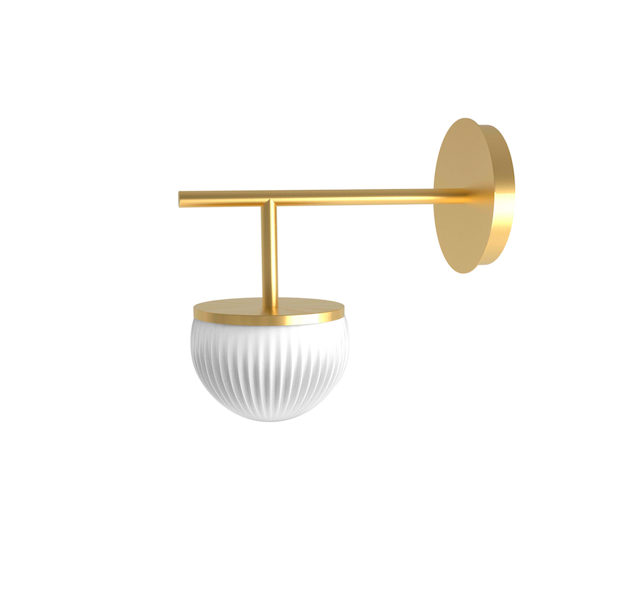 Złoty kinkiet Roi Arm z opalowym kloszem Robin