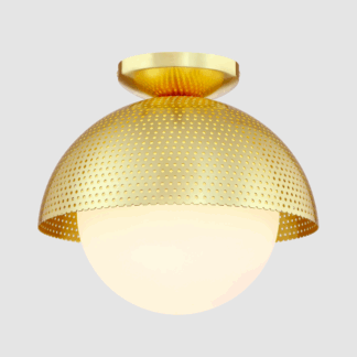 Złoty sufitowy Modena – biała kula w odcieniu mosiądzu