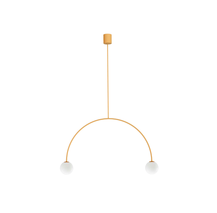 Żółta, łukowata lampa wisząca Riga 80 Robin