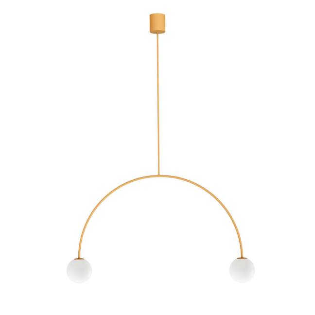Żółta, łukowata lampa wisząca Riga 80 Robin