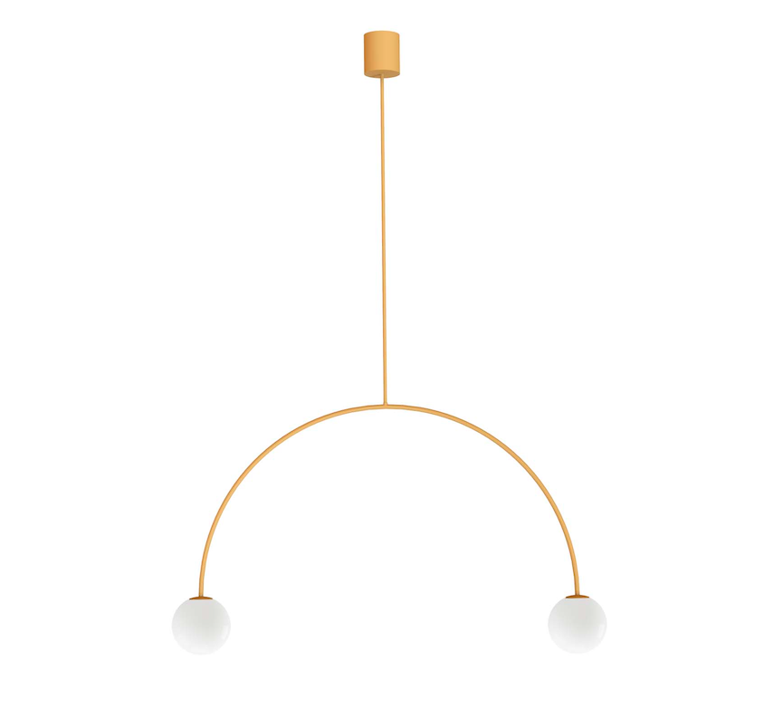 Żółta, łukowata lampa wisząca Riga 80 Robin