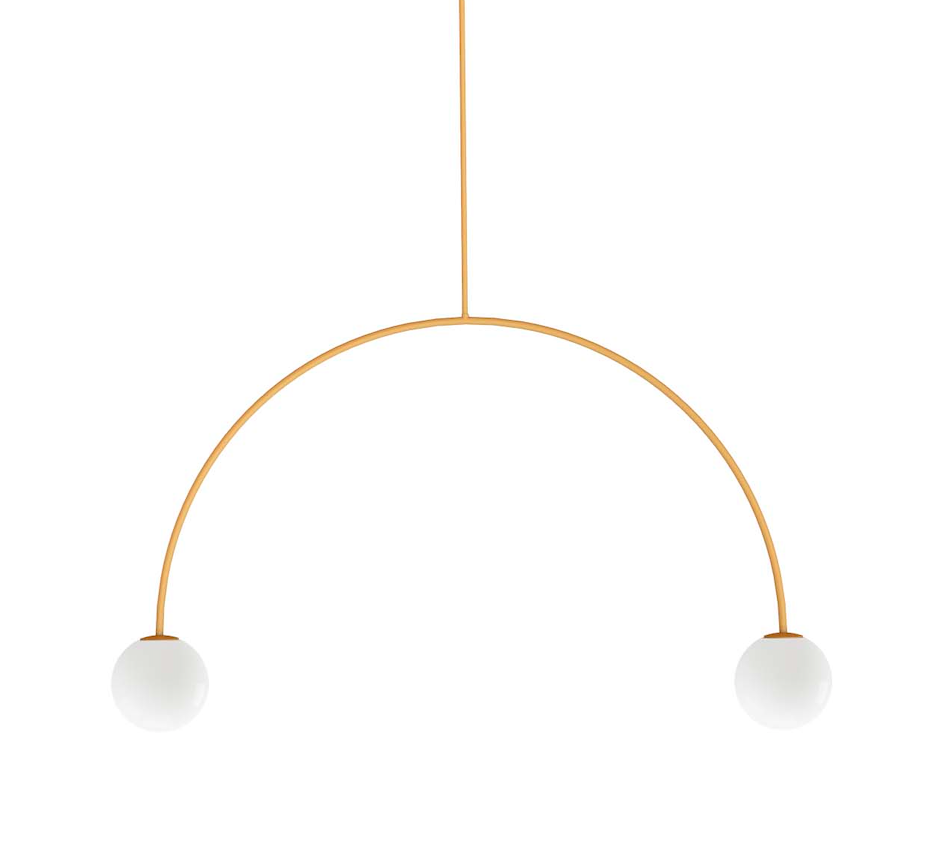 Żółta, łukowata lampa wisząca Riga 80 Robin