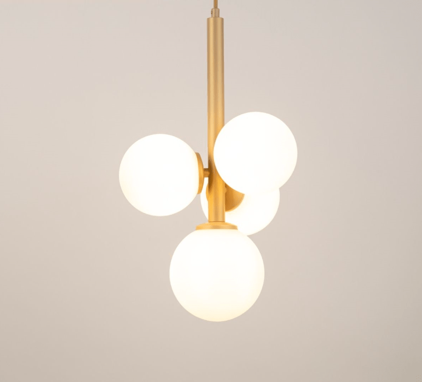 Beżowo-złota lampa wisząca Brassia - 4 szklane kule