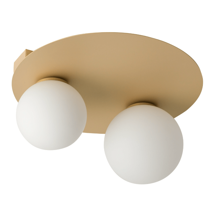 Beżowy plafon Fjordlux 2 z dwiema kulami w okrągłym układzie