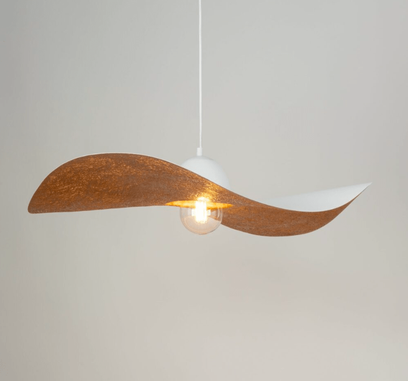 Biała lampa wisząca Viora 76 cm - miedziany spód