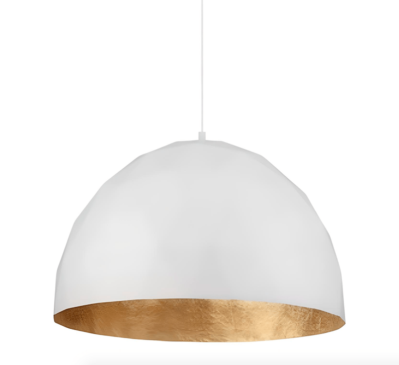 Biała wisząca lampa Fjorska 50 z wnętrzem w złotym odcieniu