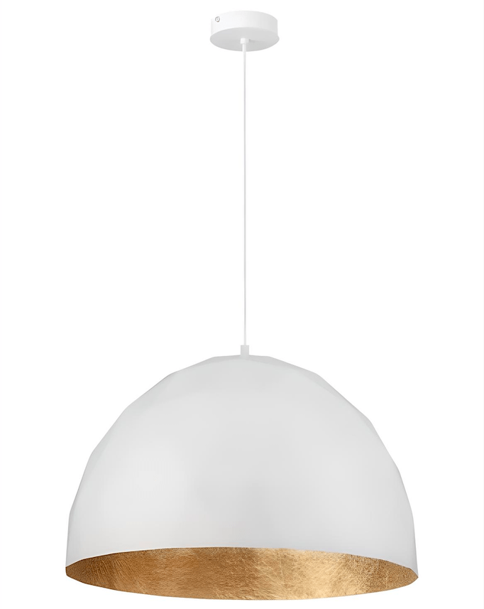 Biała wisząca lampa Fjorska 50 z wnętrzem w złotym odcieniu