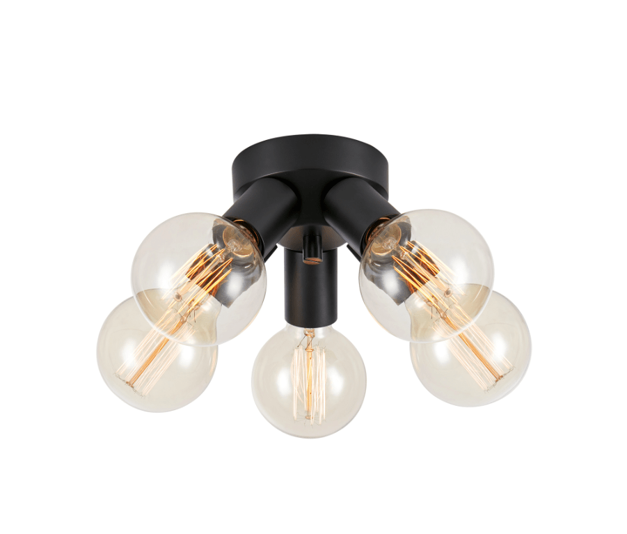 Czarna lampa sufitowa Mazzo w stylu loftowym na pięć dekoracyjnych żarówek