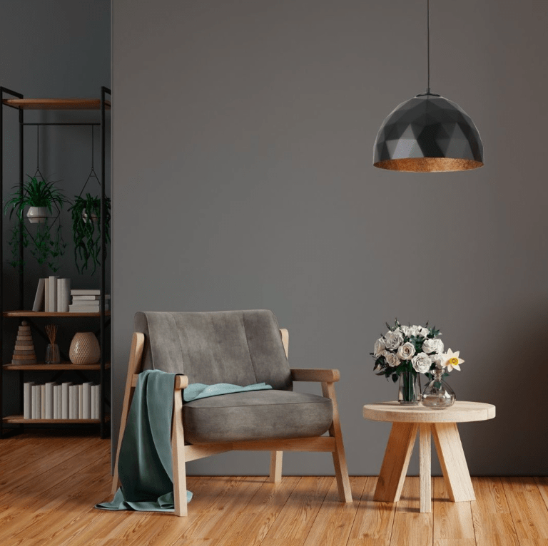 Czarna lampa wisząca nad stolik Fjorska 35 - miedziany środek