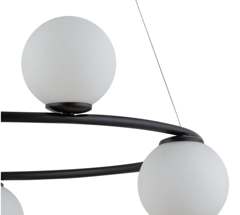 Czarny okrągły żyrandol do salonu Glowspire 70 - białe kule